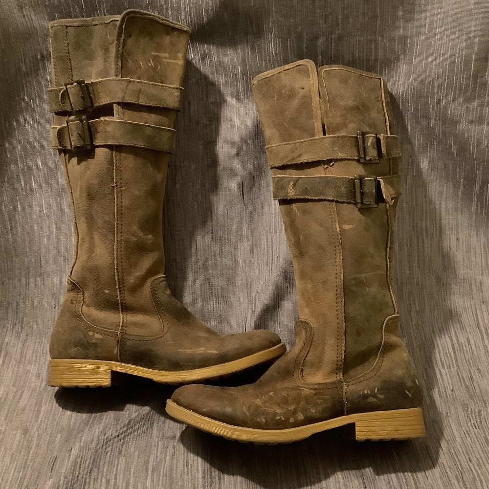 Bed Stu Women's Distressed Beige Leather Grunge Moto Biker Tall Boots Sz 8 - Picture 5 of 11